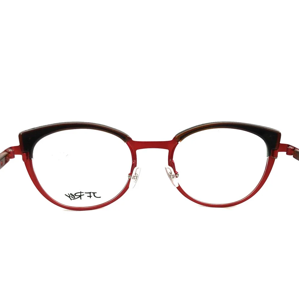 J.F. Rey Eyeglasses Frame JF2843 3000 Black Leather Brown Red Cat Eye 50-20-143